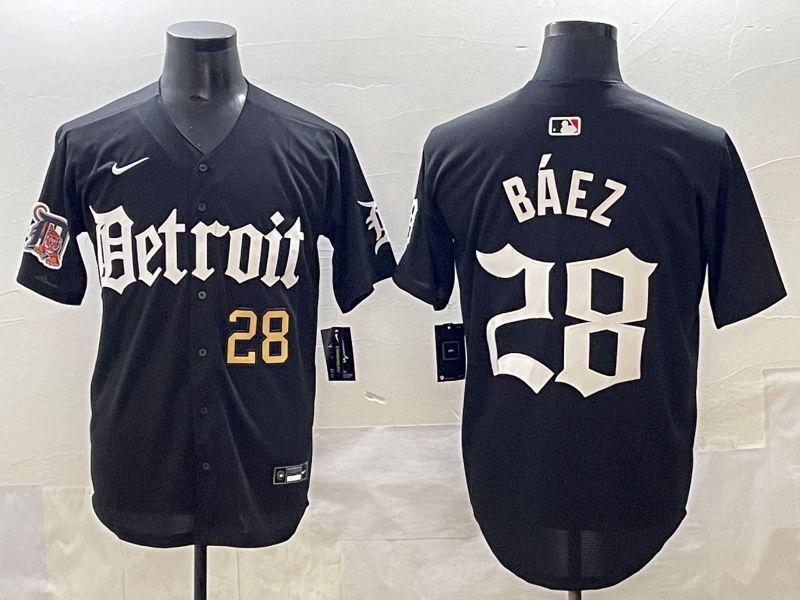 Men 2025 Detroit Tigers #28 Baez Black Five generations Joint Name Nike MLB Jersey style 4->detroit tigers->MLB Jersey